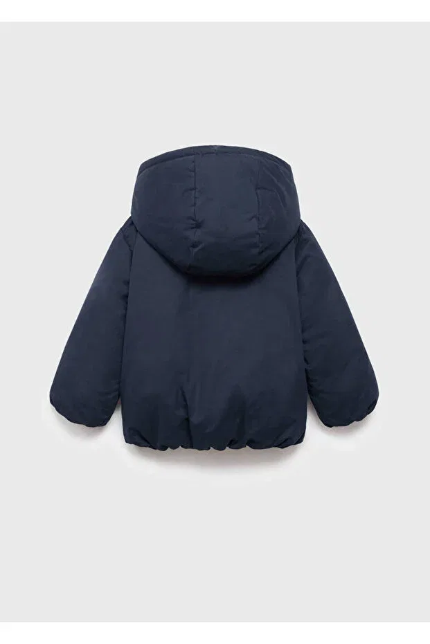 Детское зимнее пальто для девочек стеганое с капюшоном Mango Baby, Navy Blue — фото 2