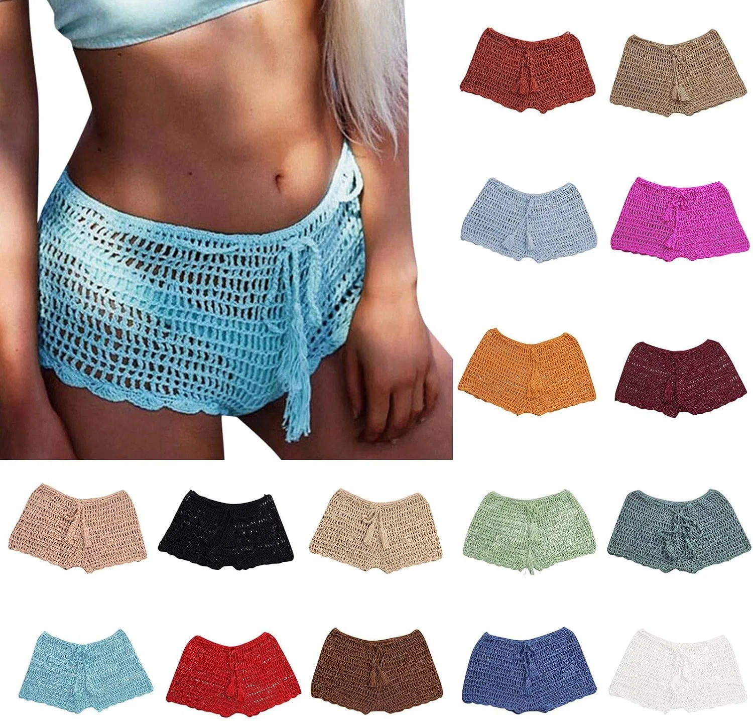 Женские шорты для пляжа кружевные Hollow Out Crochet, Beige