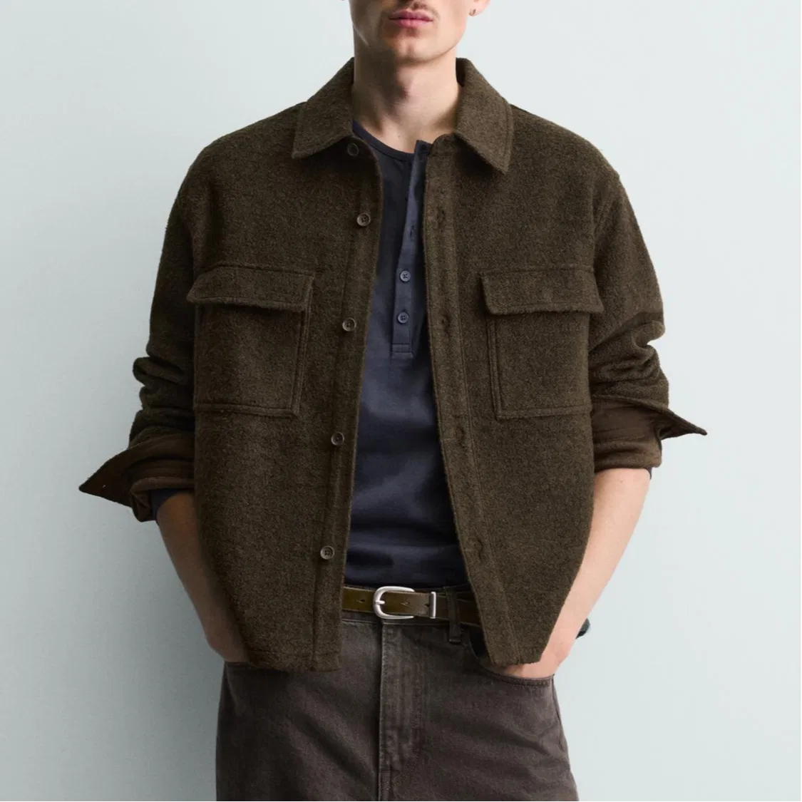 Мужская куртка с лацканами Dark Olive Green ZARA, Dark Olive Green — фото 4