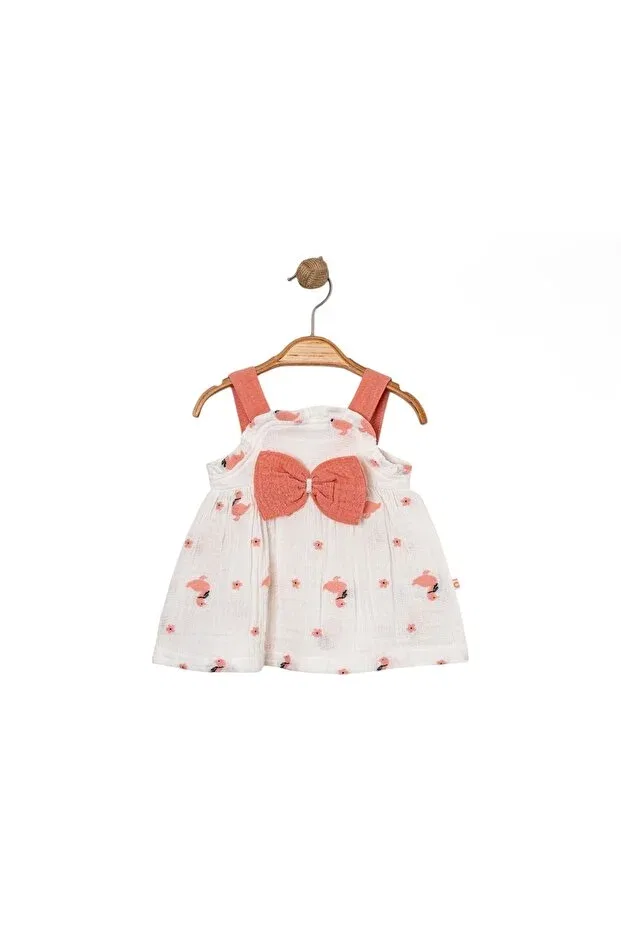 Детское платье для девочек хлопковое Flamingo patterned muslin baby girl dress with straps and bow Mbk Garden, Pomegranate Blossom — фото 2