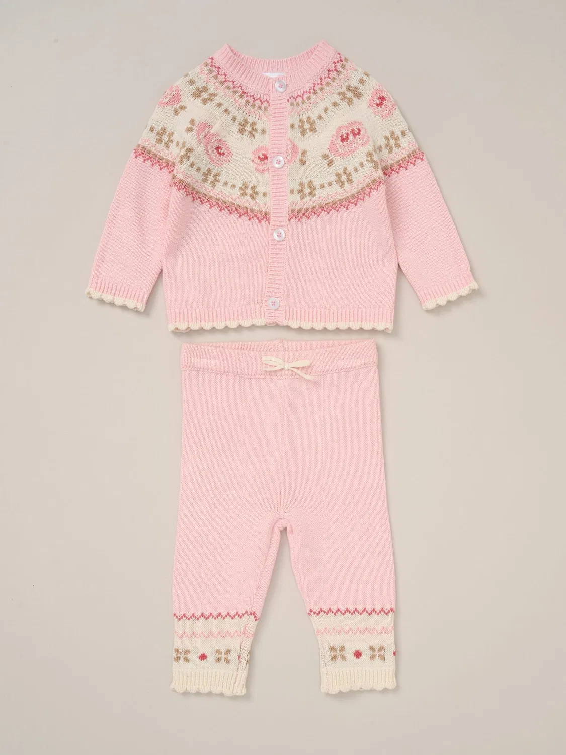 Кардиган и брюки, вязаный комплект Fairisle Rock-A-Bye Baby Boutique, розовый