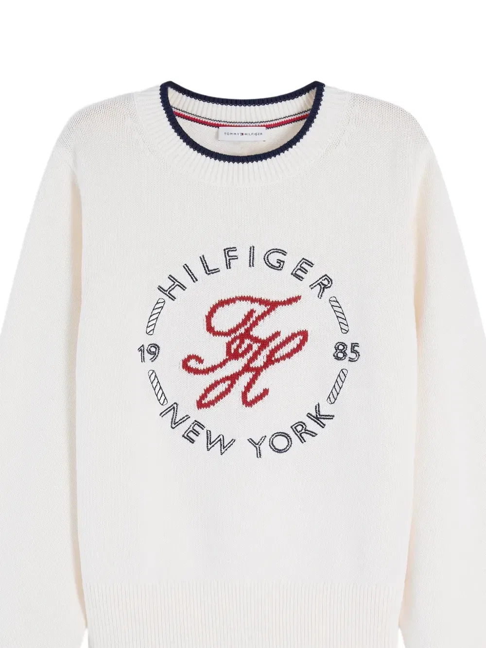Свитер с круглым вырезом и вышитым логотипом Tommy Hilfiger, белый — фото 2