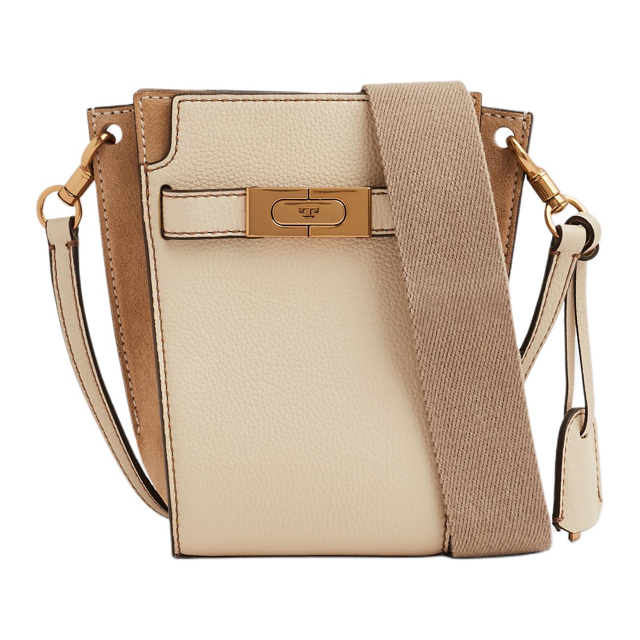 

Кожаная мини-сумка через плечо Lee Radziwill с отделкой из замши белого цвета TORY BURCH