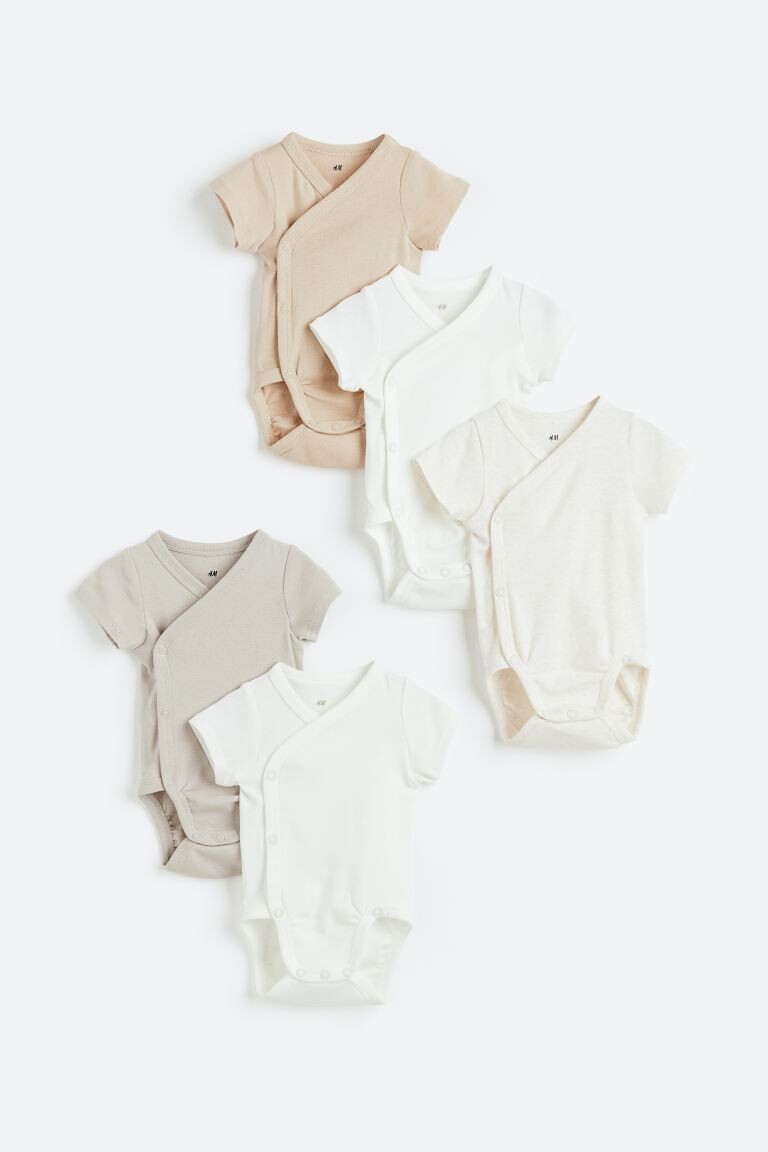 

5 комплектов боди из хлопка H&M, светло-бежевый/белый