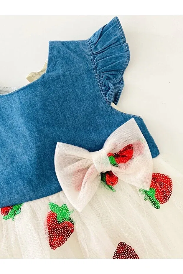 Детское платье для девочек хлопковое Strawberry Dress Colored Baby, Ecru — фото 2