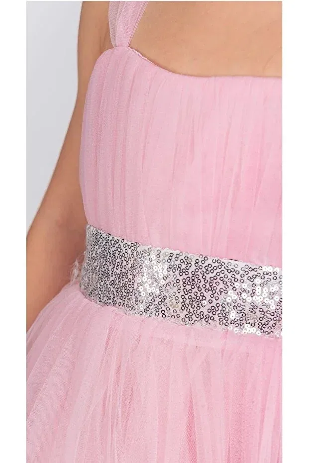 Детское платье для девочек с сатиновой отделкой Modest S.T. Sebat Tekstil, Pink — фото 2