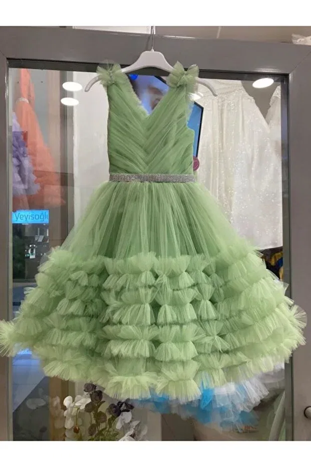 Детское платье для девочек с принтом Basics Seçil Butik, Green