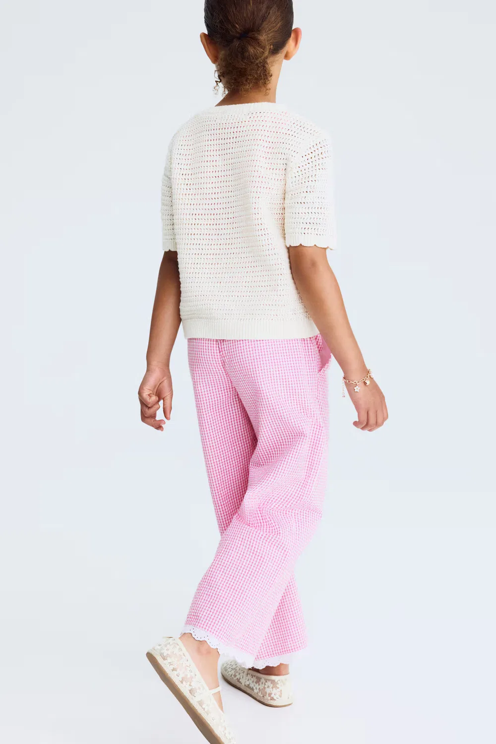 Брюки из жатой ткани с кружевной отделкой H&M, Rosa/Vichykaro — фото 3