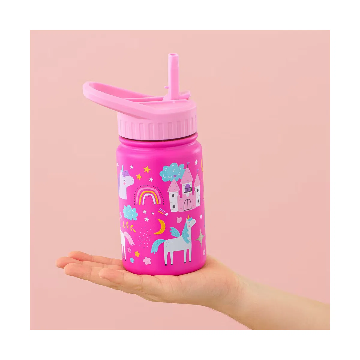 Детская бутылка для воды 350 мл с трубочкой Magical Unicorn JoyJolt, Pink — фото 2