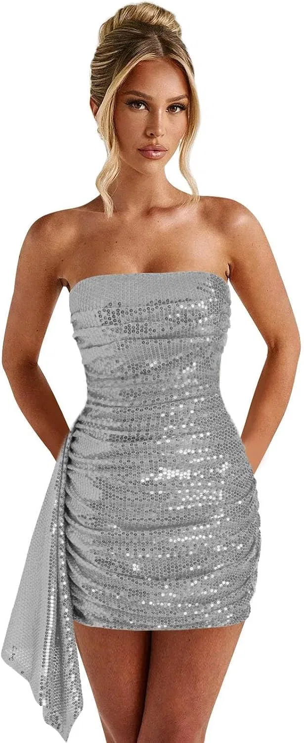 Женское короткое платье с пайетками MSW09, Silver