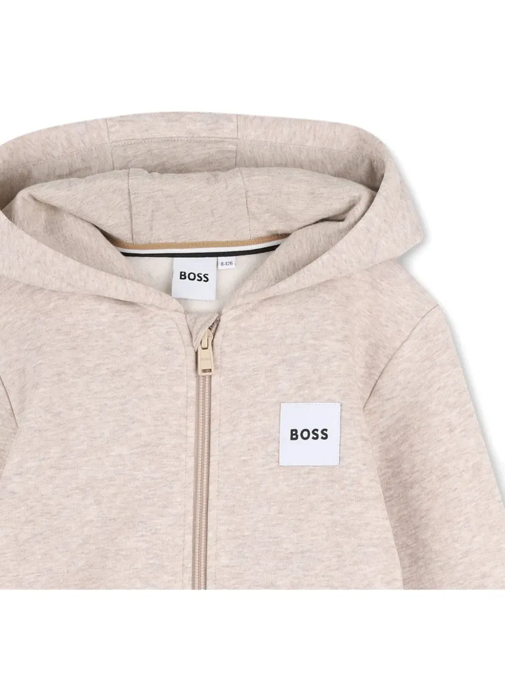 Худи на молнии с нашивкой-логотипом Boss Kidswear, бежевый — фото 3