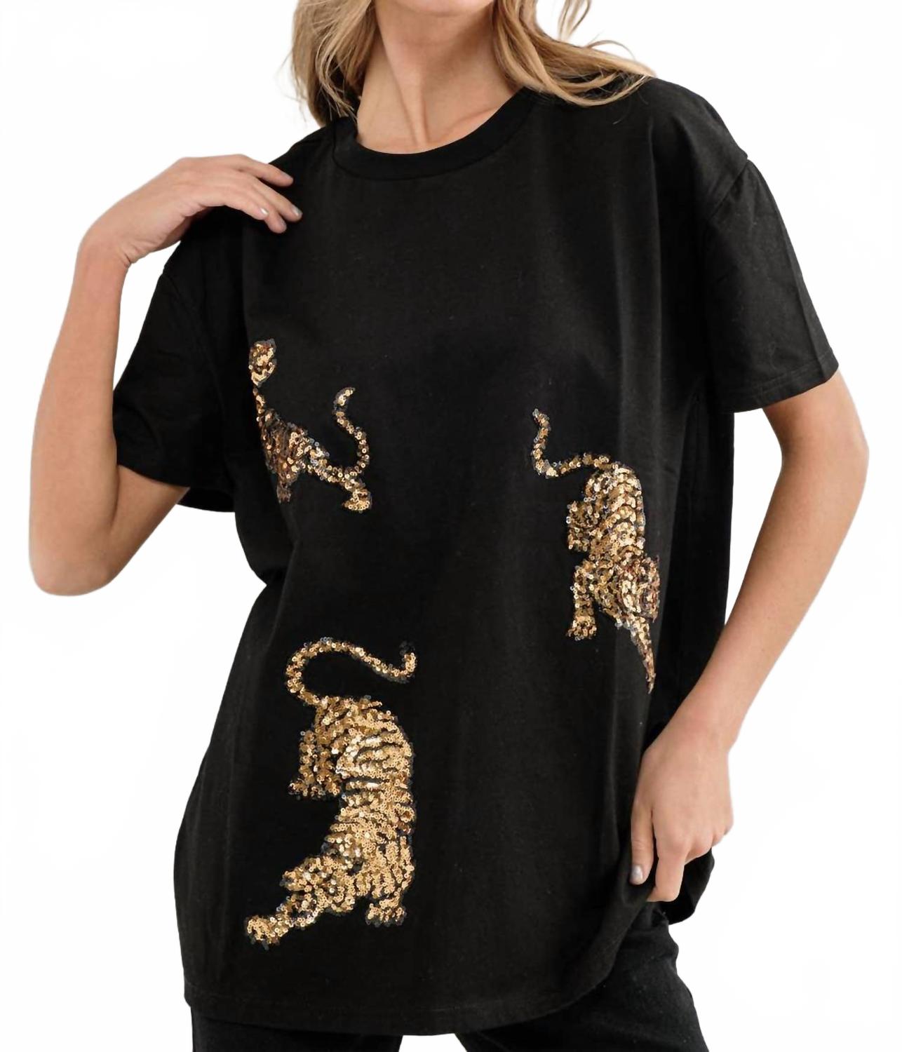 

Blue B Футболка с изображением тигра, украшенная пайетками, черного цвета, Черный, Blue B Футболка с изображением тигра, украшенная пайетками, черного цвета