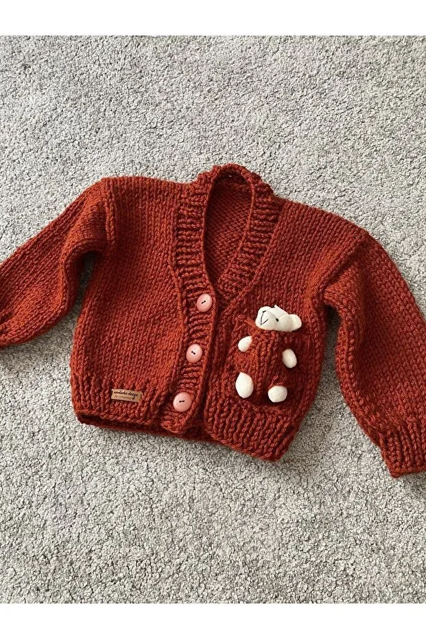 Детский кардиган для мальчиков с принтом Hand knitted teddy bear detailed boy's cardigan Nevalin, Tile — фото 2