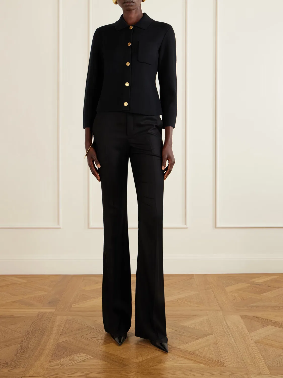 Кашемировые брюки-клеш Saint Laurent, черный — фото 2