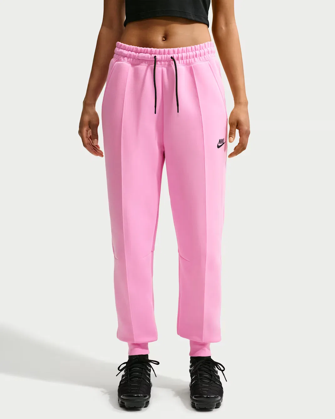 Женские спортивные брюки средней посадки Nike Sportswear Tech Fleece, Pink Rise/Black — фото 2
