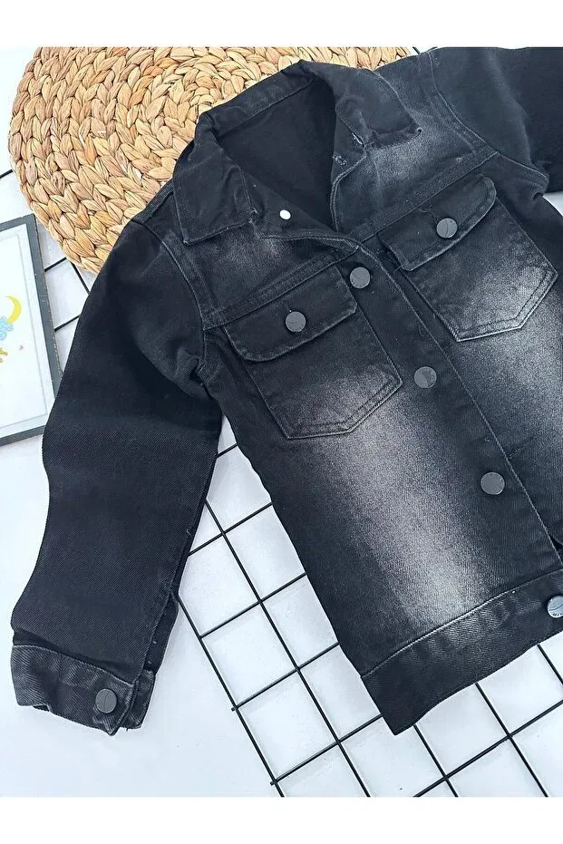 Детская джинсовая куртка для девочек Lina Kids, Black — фото 2