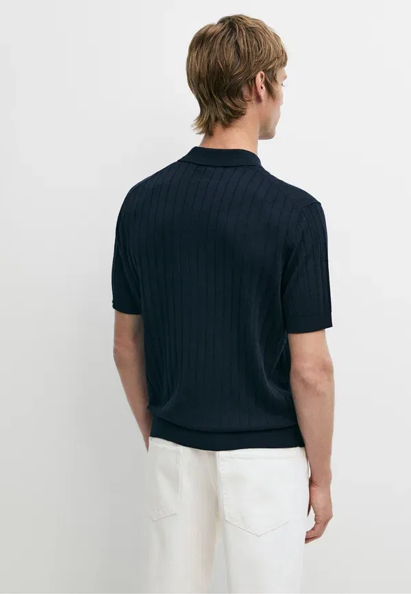 Футболка поло хлопок Massimo Dutti mottled dark blue, темно-синий — фото 3
