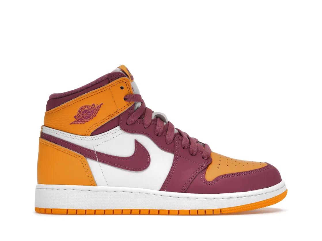 Детские кроссовки с кожаным верхом Jordan 1 Retro High OG Brotherhood, University Gold/Light Bordeaux-White