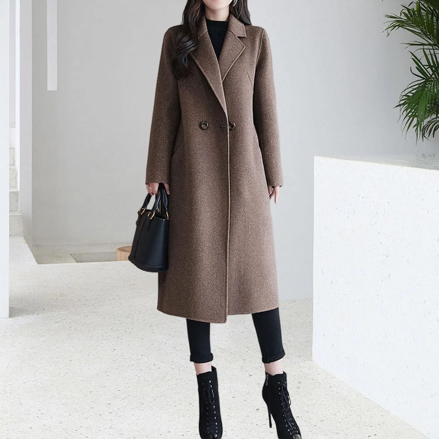 Женское зимнее двубортное пальто Classic Trench Coat, Caff file — фото 2