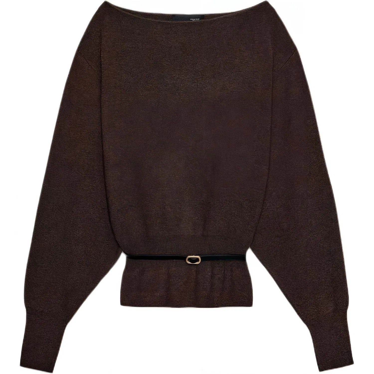 Женский вязаный свитер с лодочкой Chocolate, ZARA, Шоколадный