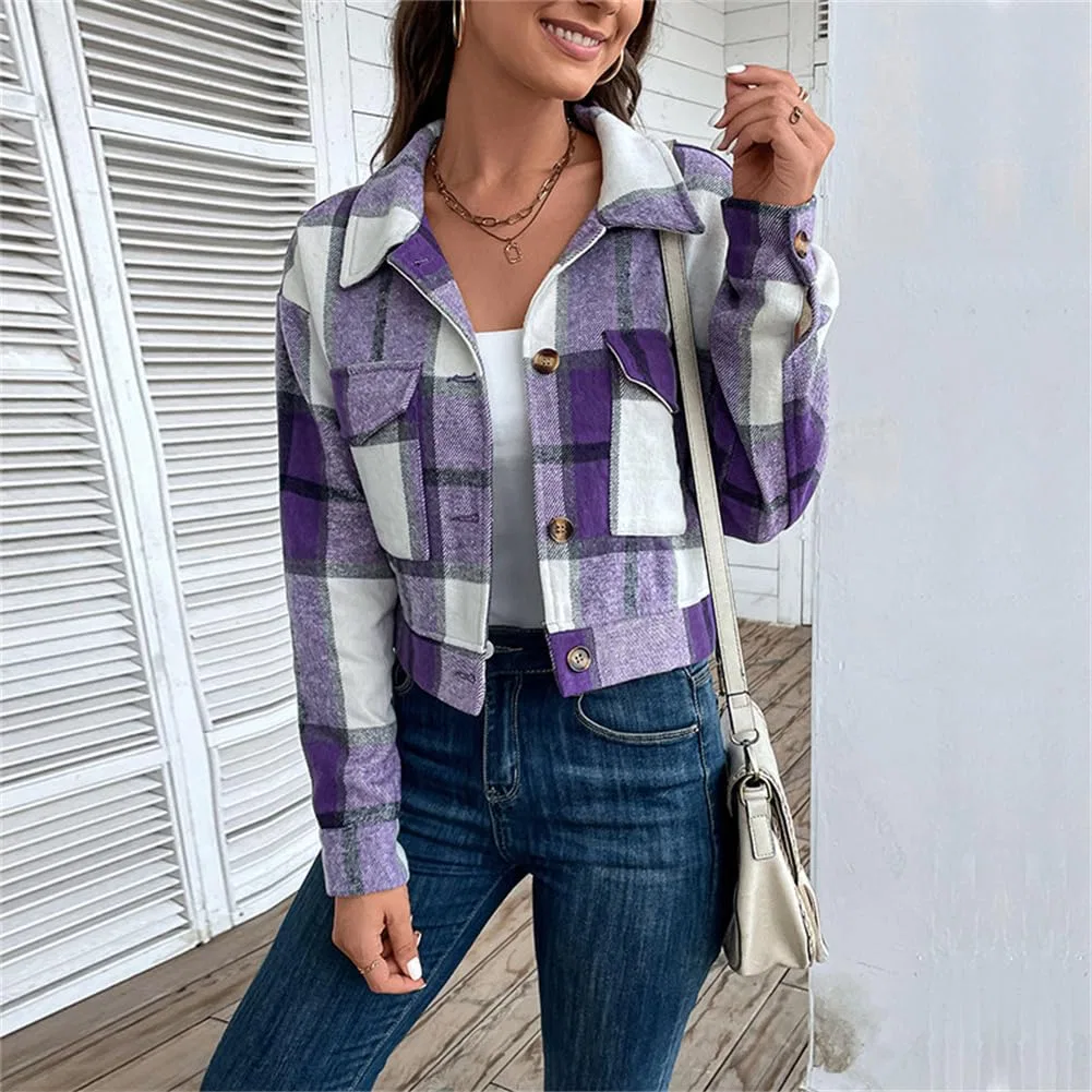 Женская куртка из фланели с длинным рукавом Plaid Flannel Jacket, White — фото 4
