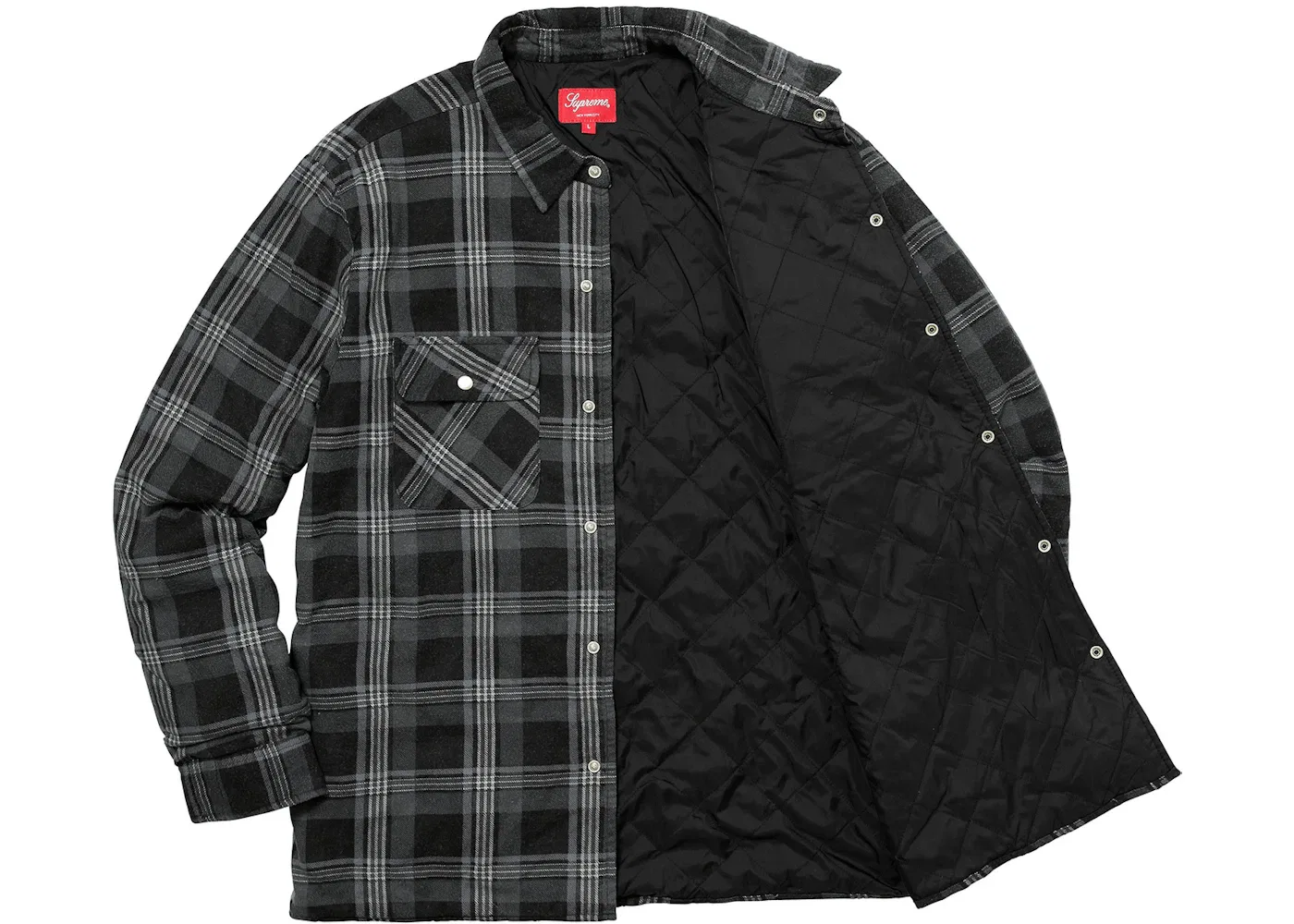 Мужская фланелевая рубашка с квилтингом Supreme Independent Quilted Flannel Shirt, Black — фото 2