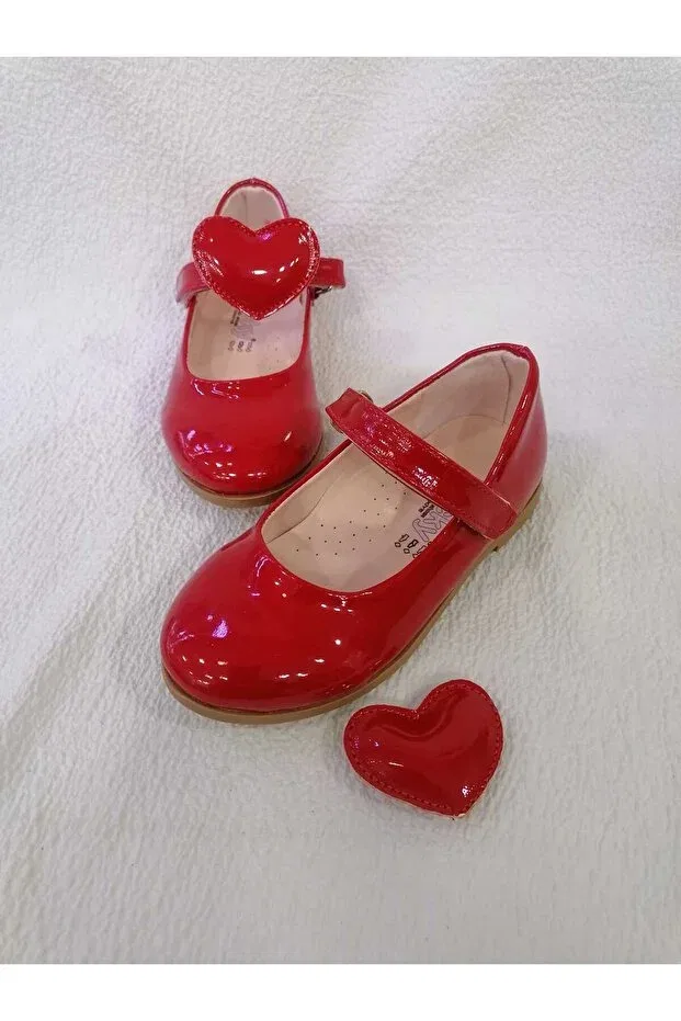 Детские балетки для девочек с принтом Heart (removable) Özgür Kids, Red Rugan