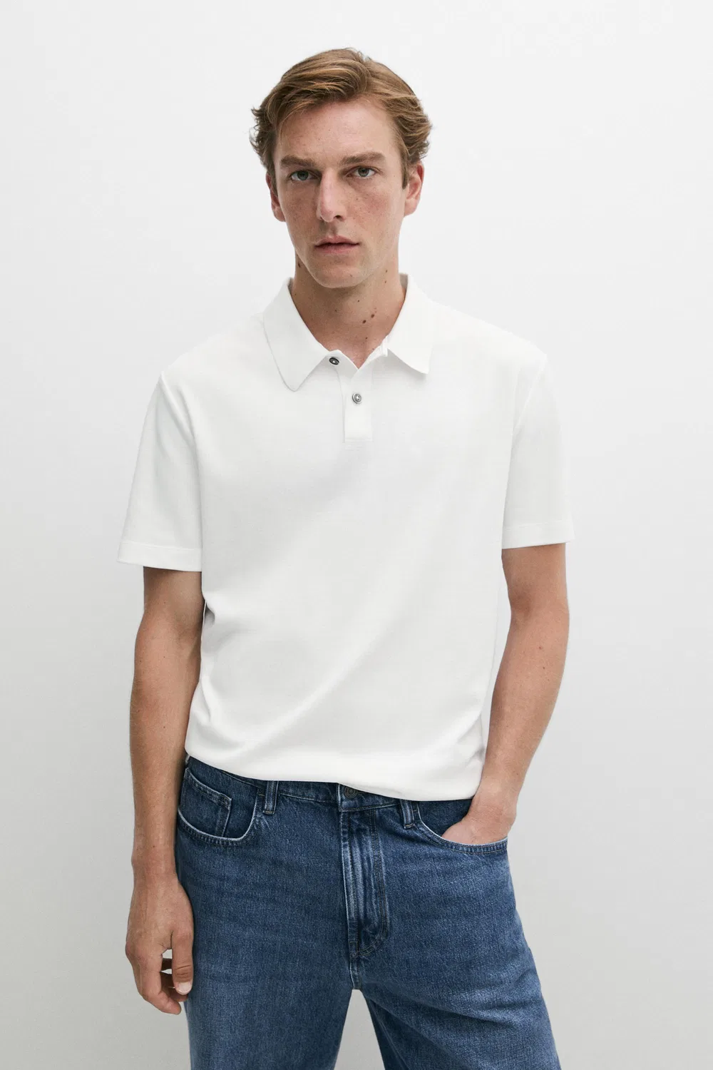 Поло Massimo Dutti 100% Cotton Short Sleeve Shirt, белый