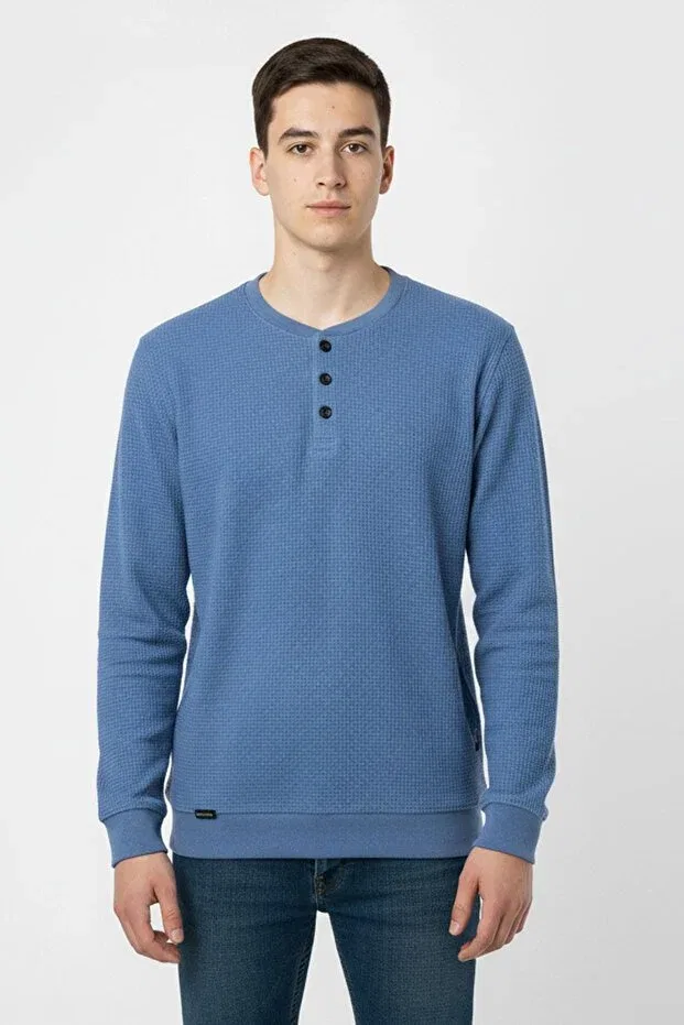 Детские свитшот для мальчиков с длинным рукавом Seasonal Button Detailed Bawelna Fabric Long Sleeve Boys' Sweatshirt Newkids, Blue