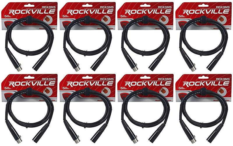 

(8) Rockville RDX3M5 5-футовые 3-контактные кабели освещения DMX, 100% медь, гнездо-папа (8) RDX3M5