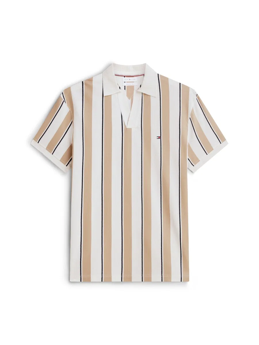 Рубашка TOMMY HILFIGER 'Relaxed Fit Stripe Crepe' в цветах Camel и Ivory