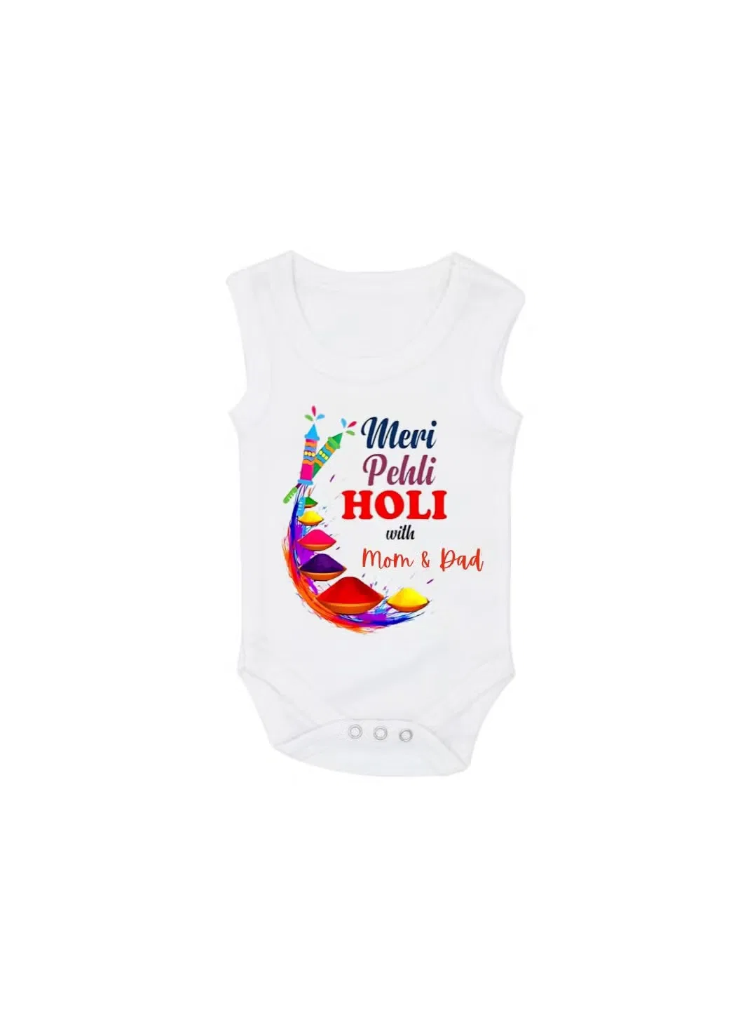 Боди-комбинезон без рукавов с праздничным принтом Holi Festival Printshop4Me, белый