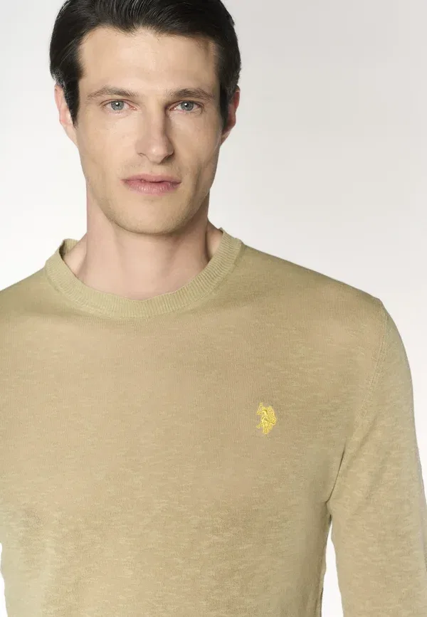 Джемпер из льна и хлопка U.S. Polo Assn., beige, бежевый — фото 4