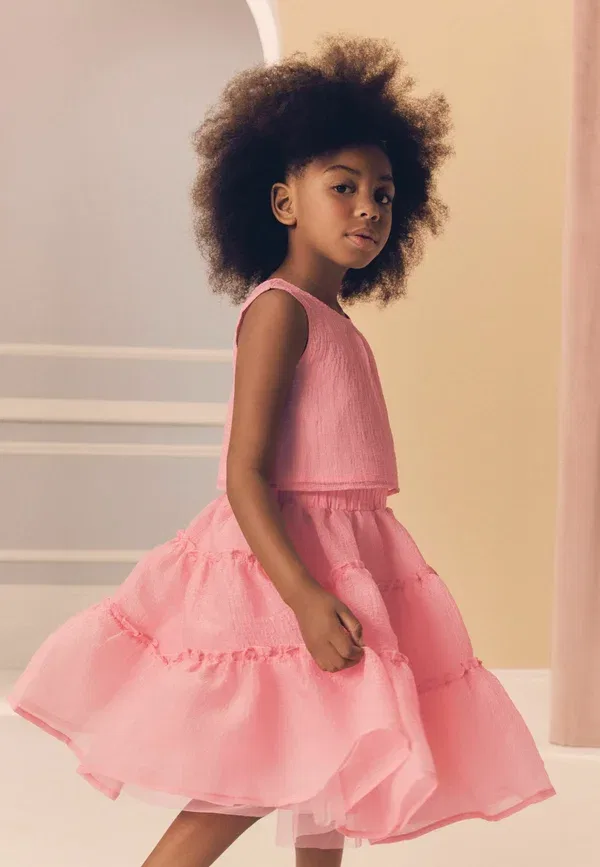 Комплект из тиулевой юбки и топа, Regular fit set, Next, Coral Pink, розовый — фото 4