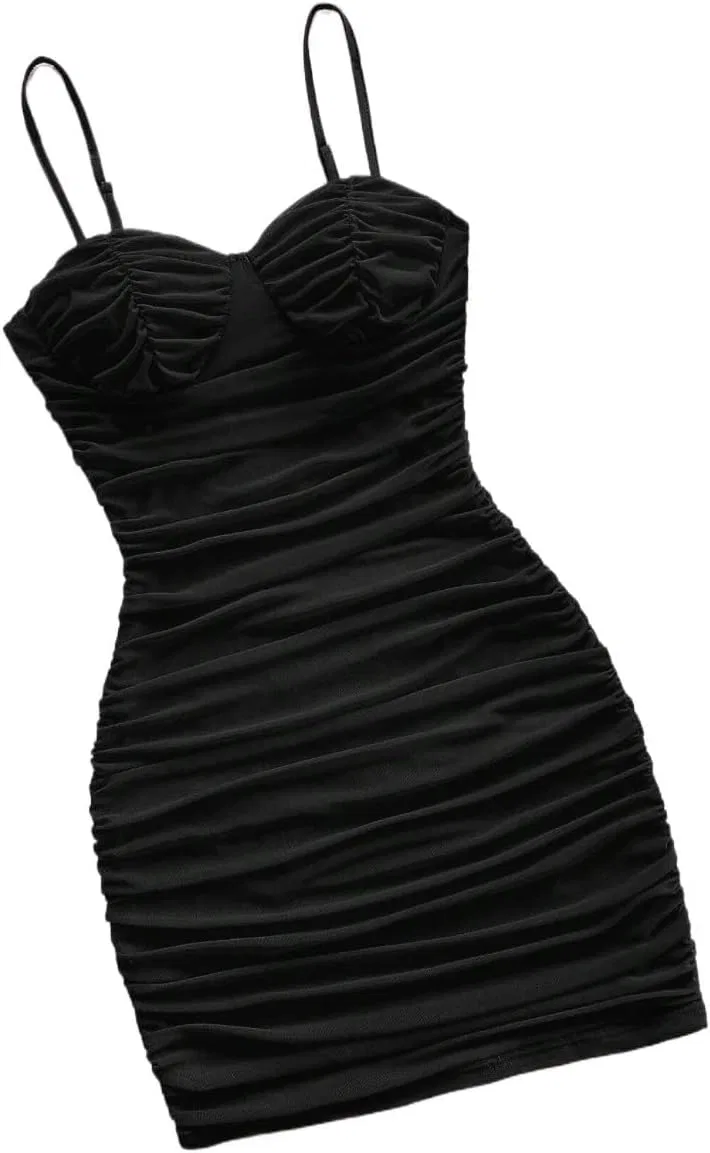 Женское мини-платье на бретелях с драпировкой, Black