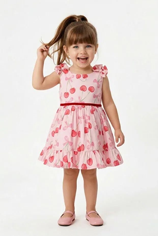 Детское платье для девочек с вышивкой Summer Dress Baby Animals, Pink — фото 2