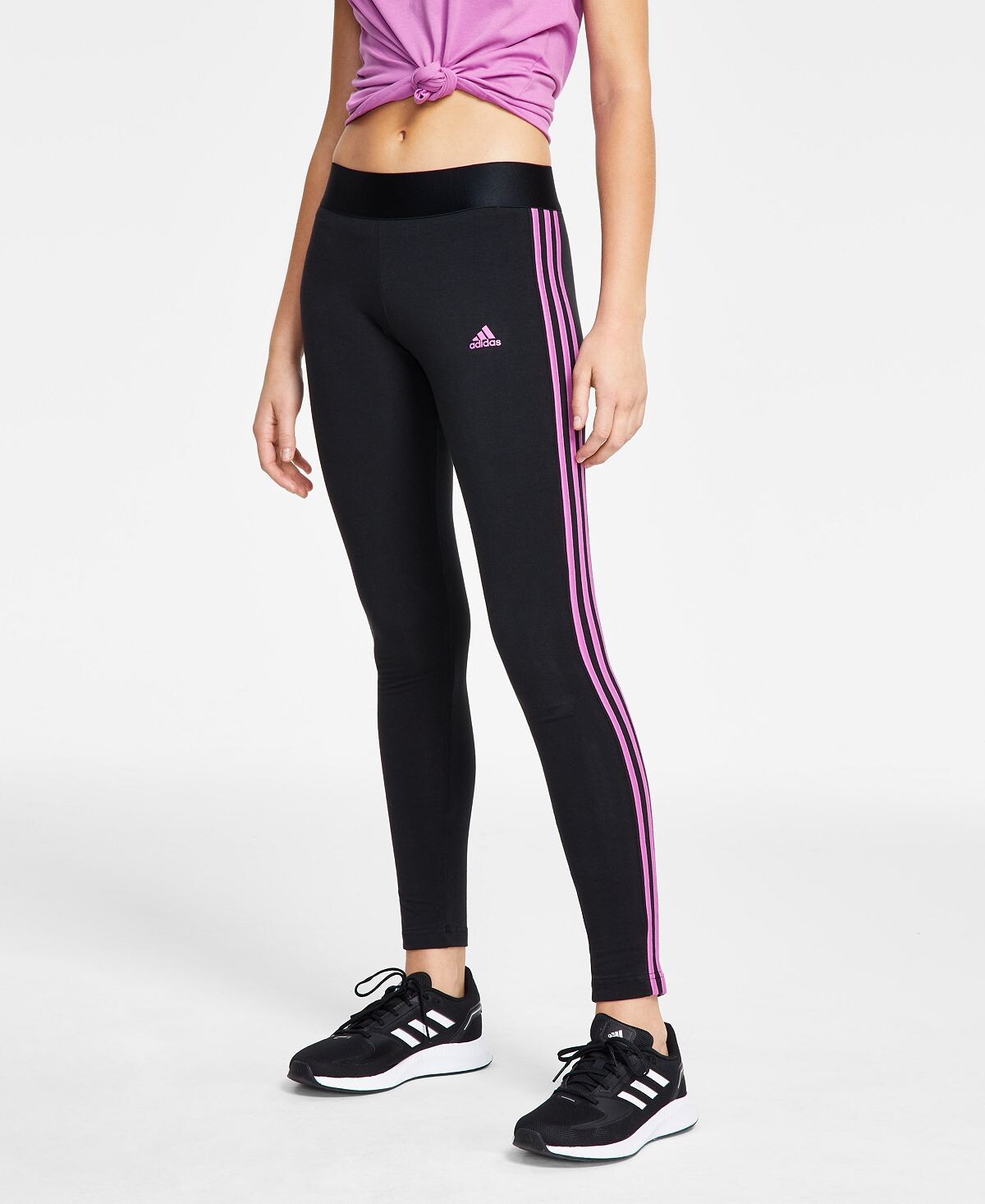 

Леггинсы Adidas Essentials 3 Stripe Full Length Cotton, черный/фиолетовый