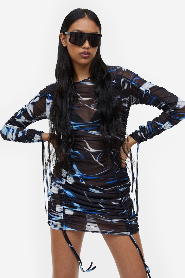 

Сетчатое платье с кулиской H&M, черный/с рисунком