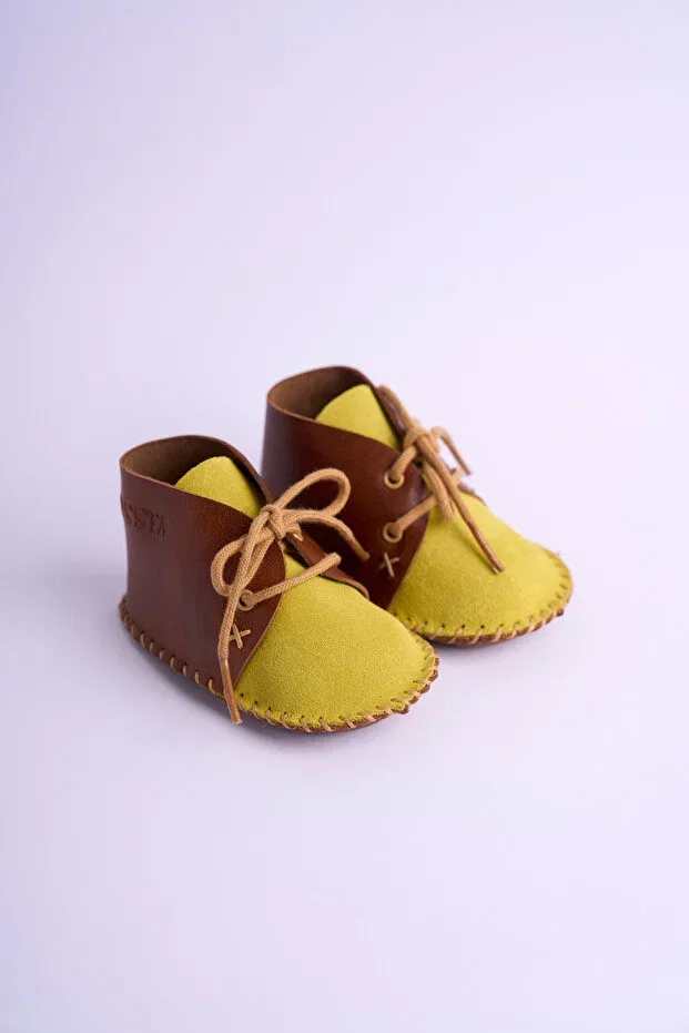 Детские ботинки для новорожденных кожаные Mini fashion kit - baby first step shoe kit Gossta, Yellow