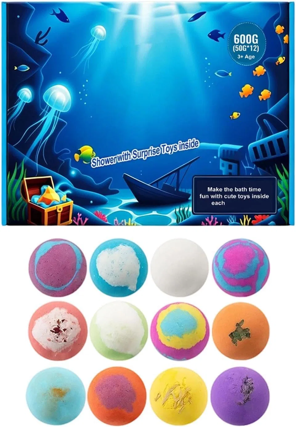 Бомбочка для ванны с игрушкой, Xinhuju, 600 г, 12 шт