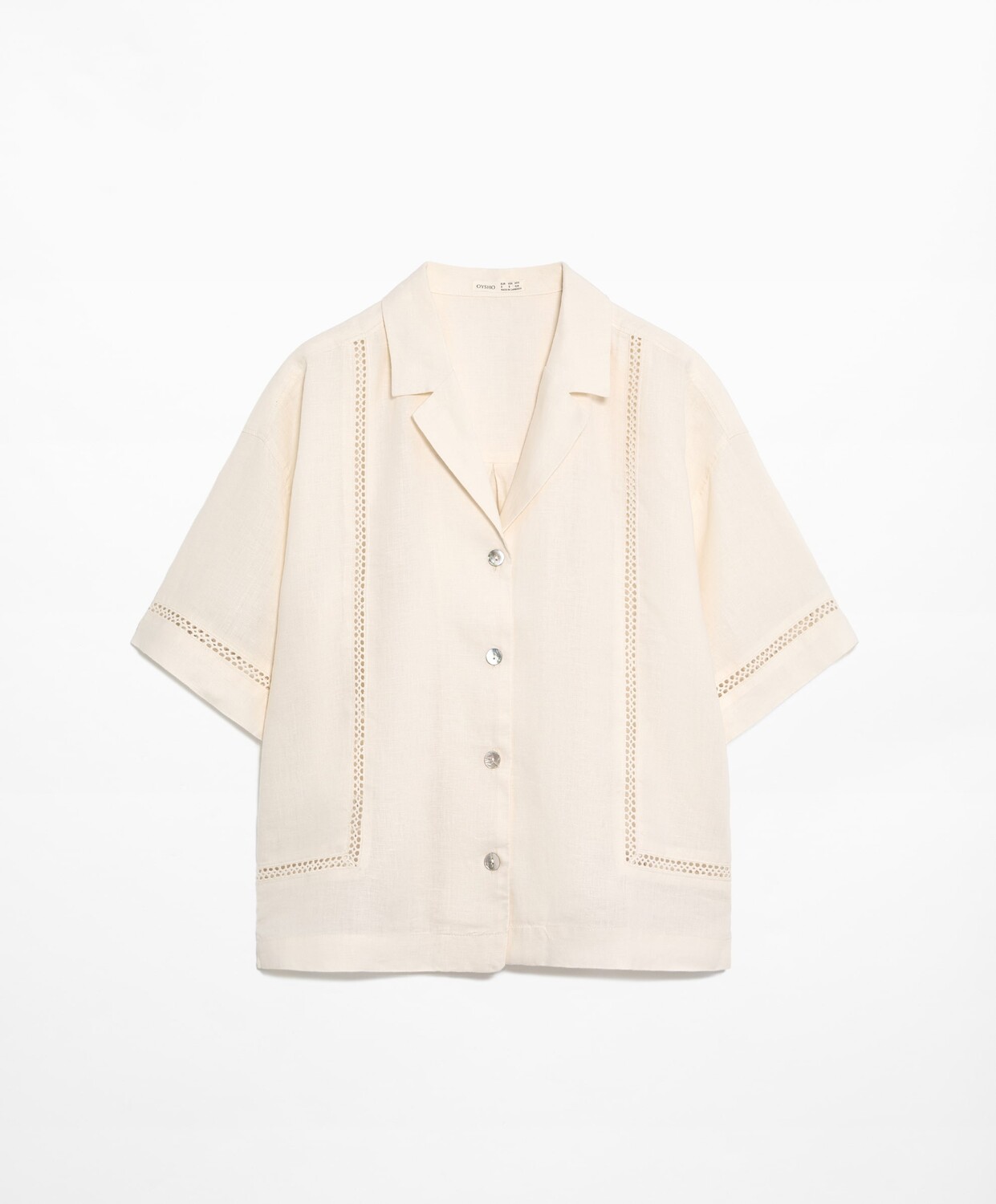 

Рубашка Oysho Linen Embroidered, кремовый