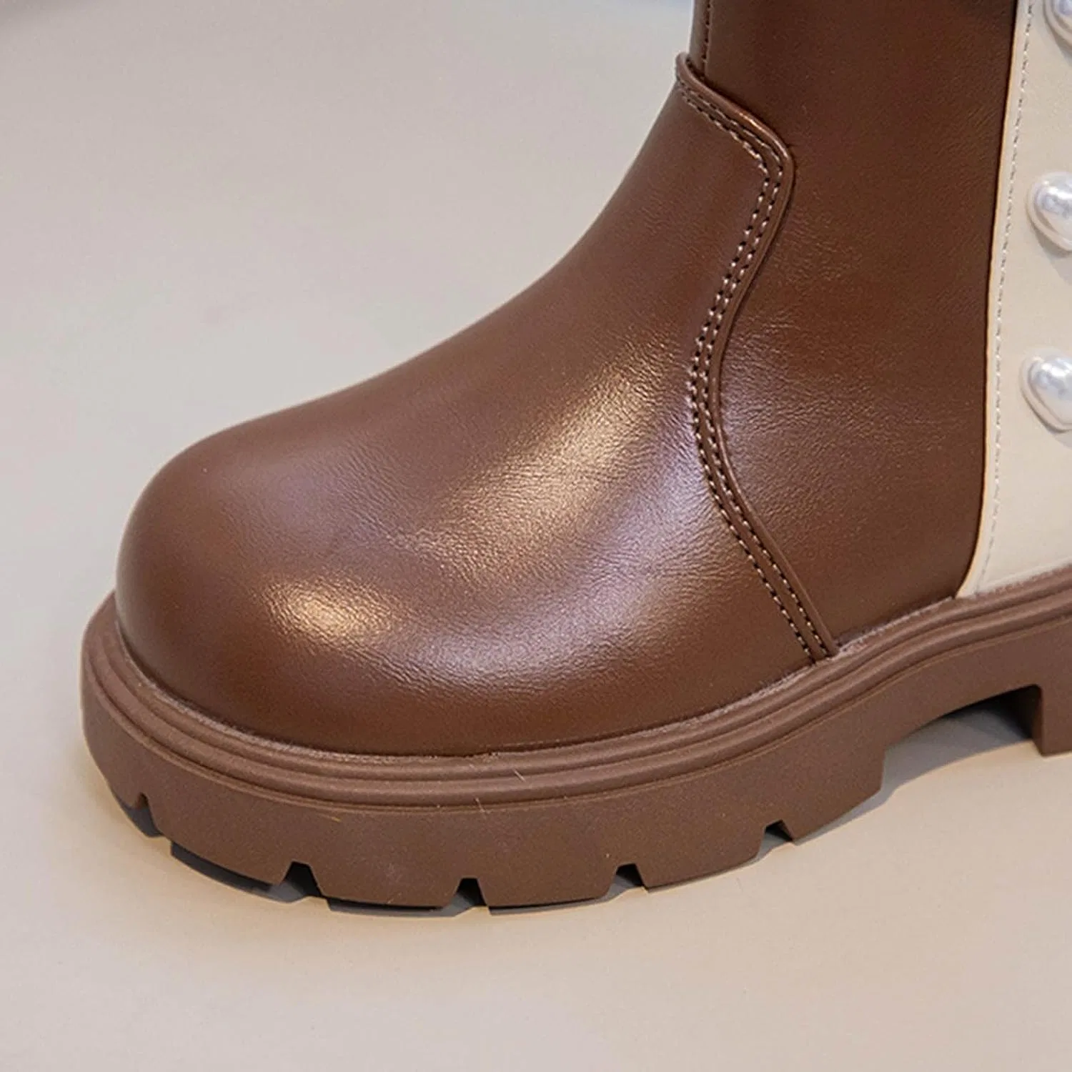 Детские сапоги для девочек с бантом, из ПУ-кожи, модель Cute Bowknot Mid Calf Riding Boots, Brown — фото 4