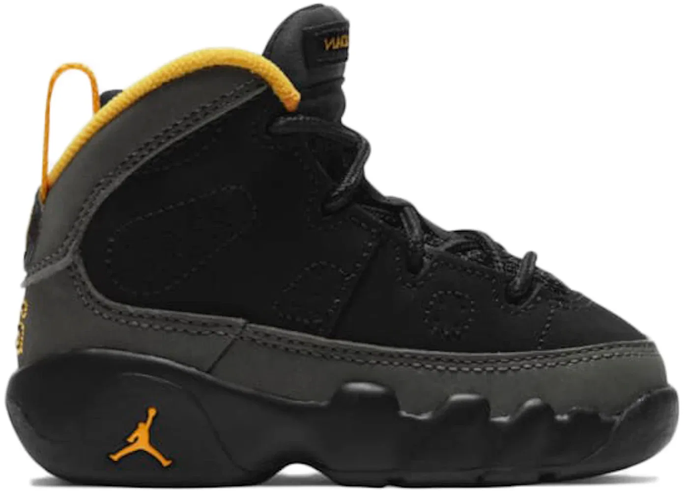Детские кроссовки на шнуровке Jordan 9 Retro Jordan, Black/Dark Charcoal-University Gold