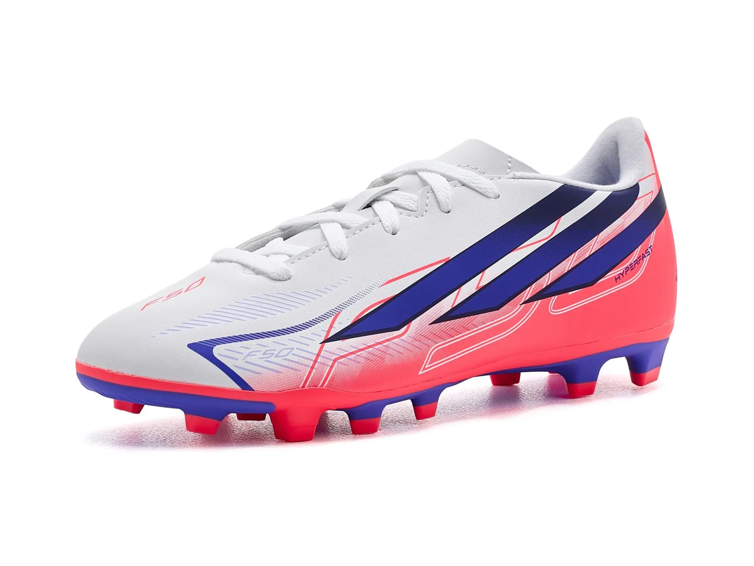 Бутсы F50 Hyperfast Club Firm Ground/Multi Ground Football (для маленьких и больших детей) Adidas Kids, White/Solar Purple/Solar Turbo — фото 2