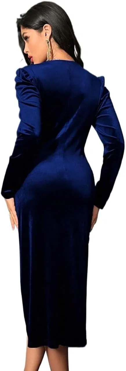 Женское платье миди А-силуэта с запахом, Navy Blue — фото 2