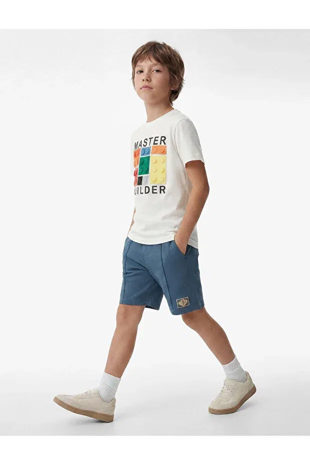 Детские шорты для мальчиков с принтом Beli lace-up cotton printed shorts Koton, Navy Blue — фото 2
