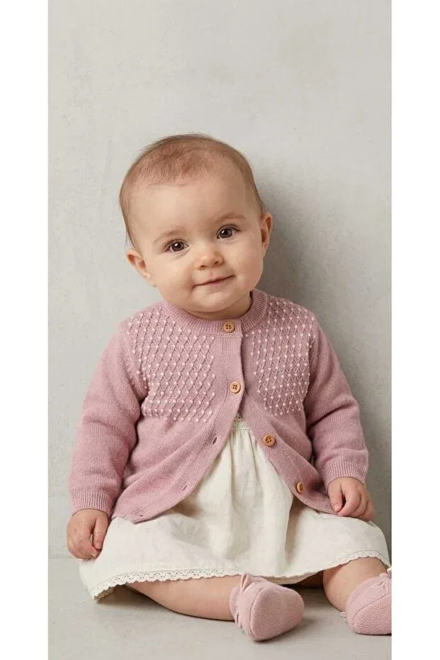 Детский кардиган хлопковый Rosa tri̇ko baby cardigan Ida Triko, Rose-Dyed-Ecru