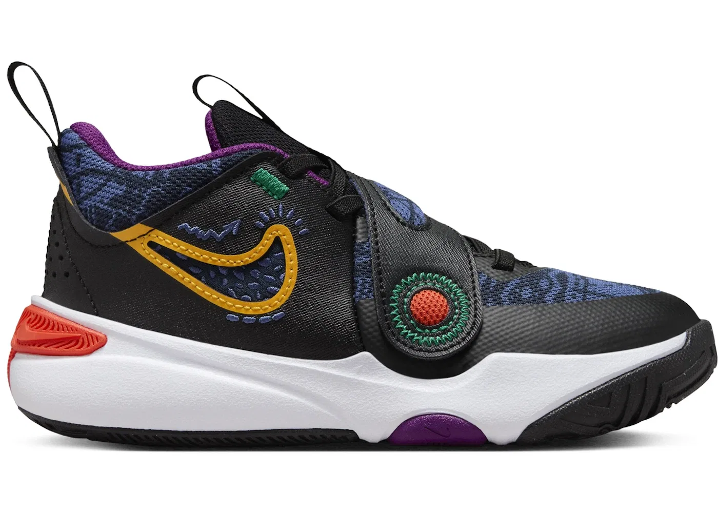 Детские кроссовки для мальчиков с длинным шнурком Nike Team Hustle D 11 SE Nike, Black Mystic Navy Cosmic Clay University Gold