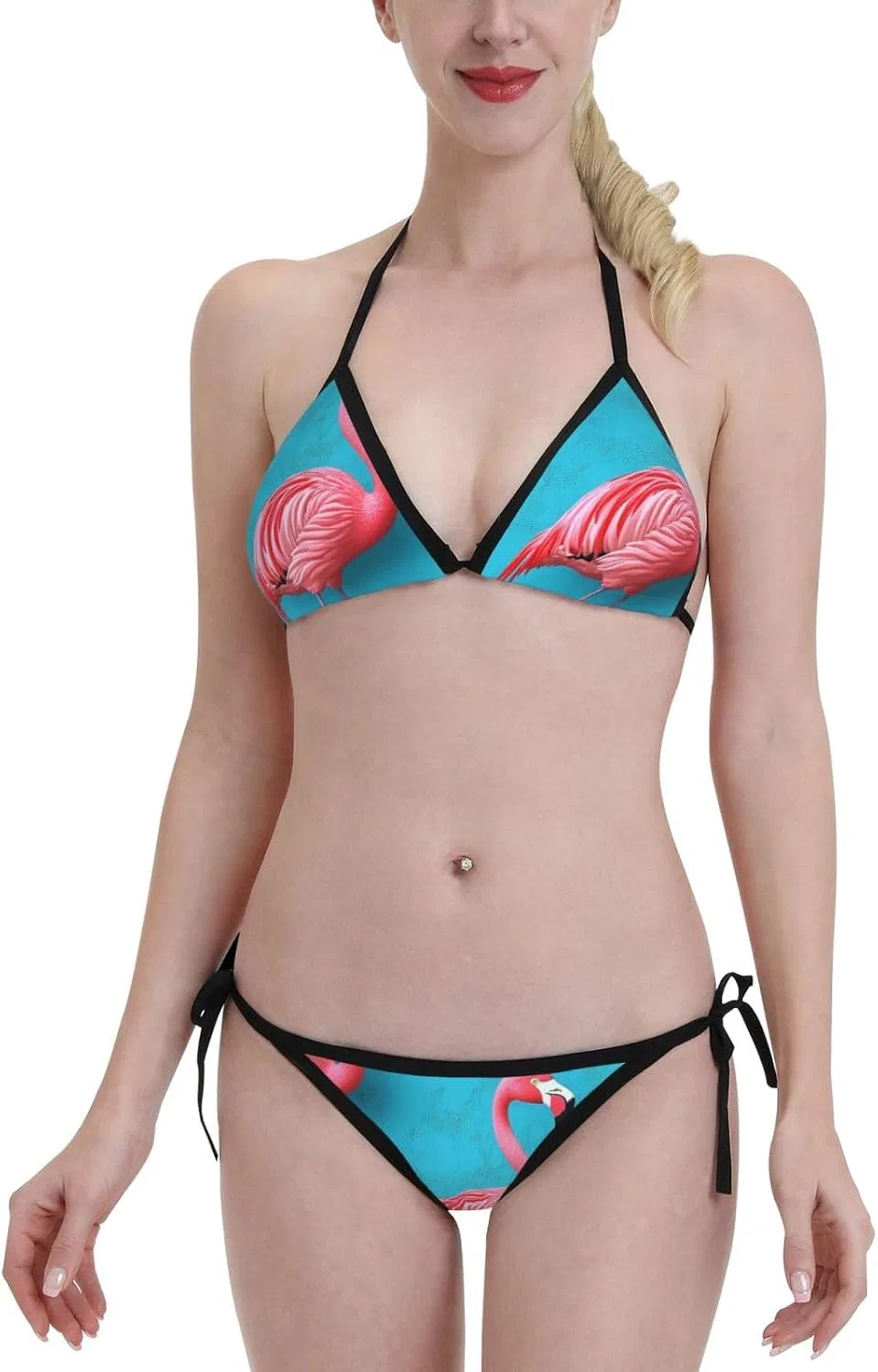 Женский бикини-комплект с принтом акулы, Halter Triangle Tie Side, Blue Flamingo