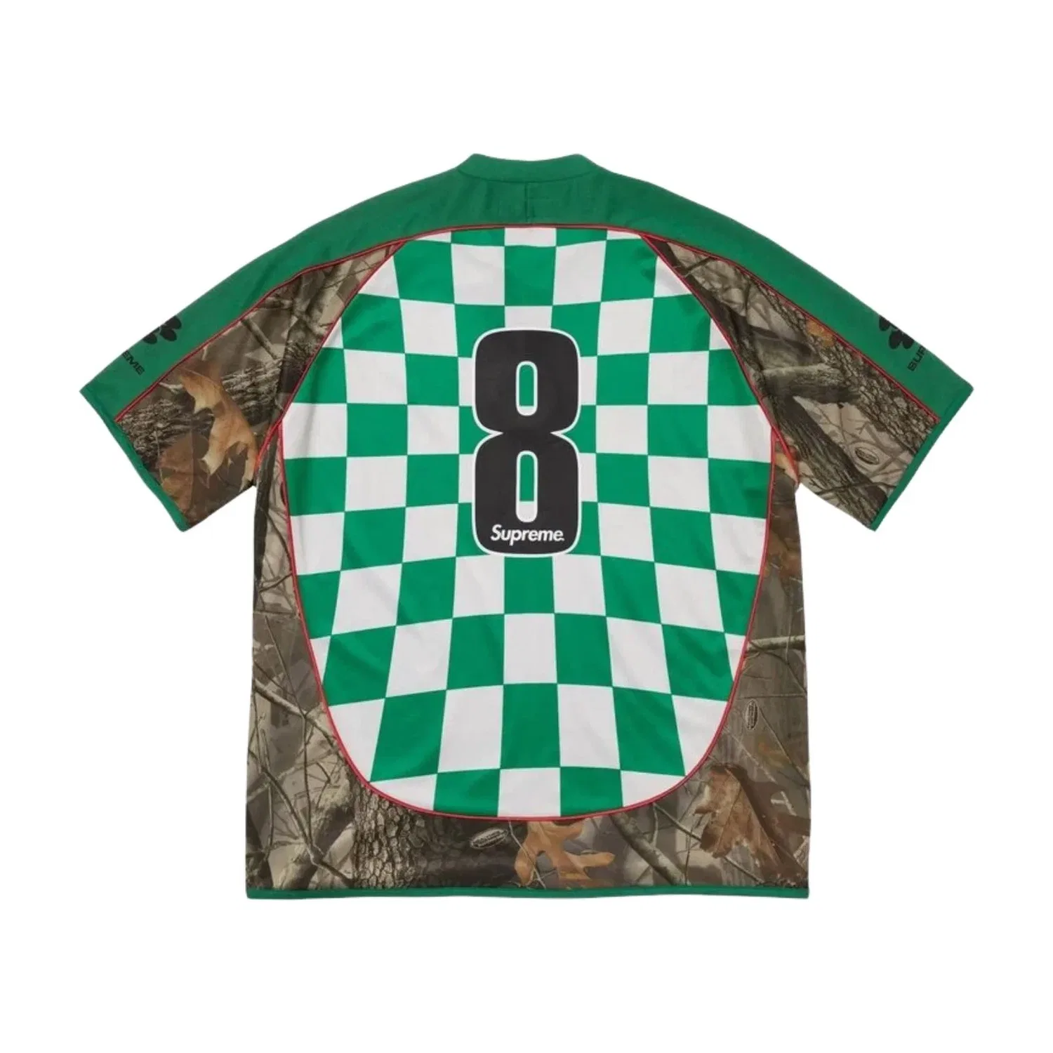 Мужская футболка с принтом Supreme SS26 Checkerboard Soccer Jersey Realtree Hardwoods Camo, зеленый — фото 2